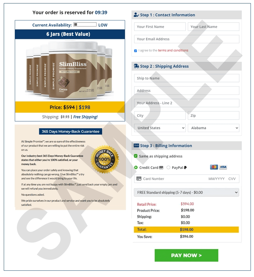 SlimBliss order page